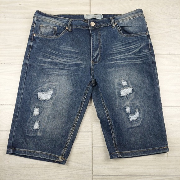 Refinery‎ Republic Denim Jean Shorts Mens Size 38 Distressed Y2K Chino Grunge - Picture 1 of 9